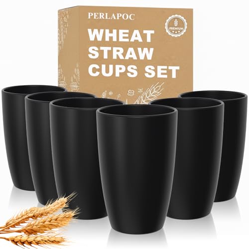 Image of 6PCS Wheat Straw Cups, 20 OZ Reusable Black Plastic Cups for Party | Lightweight & Unbreakable Cups for Lemonade & Soda - Plastic Cups for Pool Party