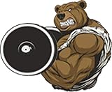 Angry Aggressive Buff Muscular Powerlift Exercise Animal Cartoon - Bear Barbell Vinyl Sticker (2