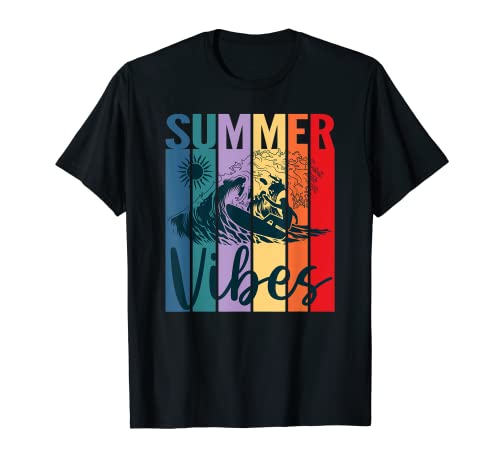 ESTIVO VIBES Retro Vintage Surfer Oceano Onda Sole Spiaggia Amante Maglietta