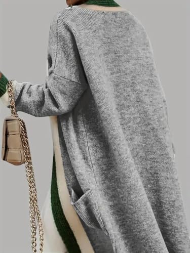 Image of utcoco Women's Oversized Hooded Cardigan Sweaters Color Block Open Front Long Sweater Coat Outwear with Pockets