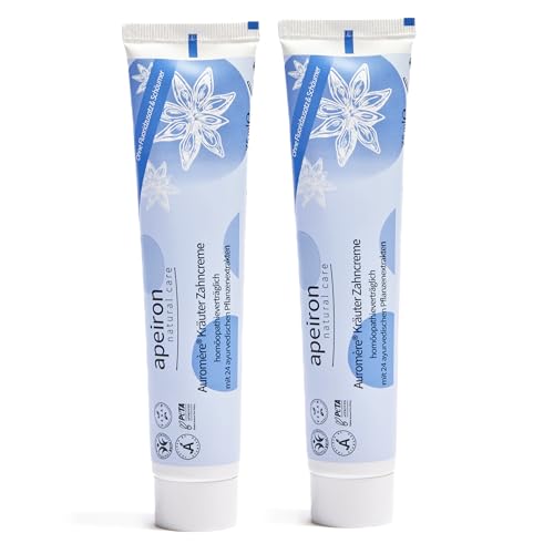 APEIRON Auromere Kräuter Zahncreme, Bei Homöopathie (2 X 75 Ml), Minze Geschmack, Bio Zahnpasta, Vegan, Fluoridfrei, Homöopathieverträglich, Naturkosmetik