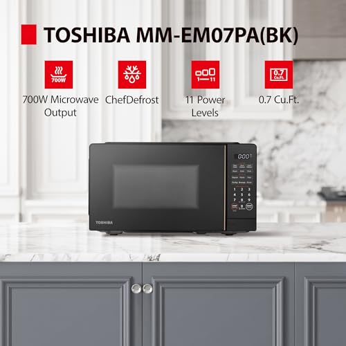 TOSHIBA Small Microwave Oven with 11 Power Levels, ChefDefrost, Sound On/Off & Eco Mode, 0.7 Cu Ft, 700W, Black, MM-EM07PA(BK)