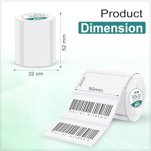 Image of GLUN 400 Pcs Direct Thermal Shipping Labels 2 Roll 50x30mm, Smudge-Proof Labels for Barcode, Price Tag & Courier Use, Compatible with Thermal Printers