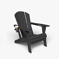 Vista 33 de Sillas plegables Adirondack con portavasos, juego de 4 sillas de plástico HDPE para exteriores, resistentes a la intemperie, aspecto de madera real