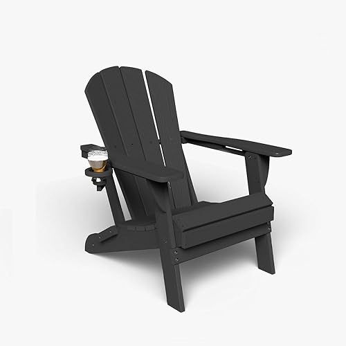 Silla Adirondack plegable con portavasos, sillas de plástico HDPE para exteriores, resistente a la intemperie, aspecto de madera real para patio,