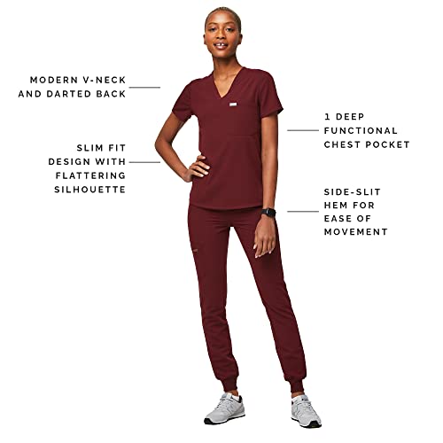 Figs Catarina One-Pocket Scrub Top For Women — Burgundy, S #TOP1