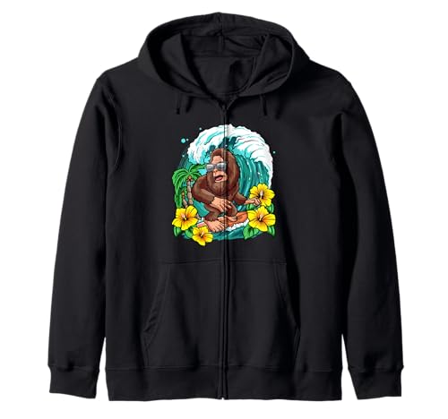 Surfing Bigfoot Tropical Wave Divertido Verano Sasquatch Sudadera con Capucha