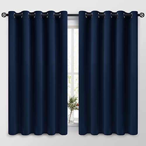 Image of COSVIYA Grommet Room Darkening Navy Blue Curtains 63 inch Long for Bedroom | Light Blocking Insulated Thermal Curtains for Living Room, Blackout Thick Polyester Window Drapes,62x63 inches, 2 Panels