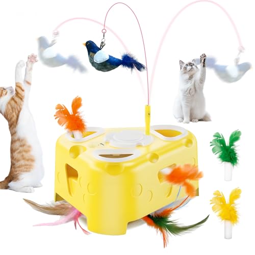 Interaktives Katzenspielzeug Elektrisches Cat Toy: Self-Playing Tool for Indoor Cats - Gleitende Federn|Spinnende Federn|Vögel - Fixes...