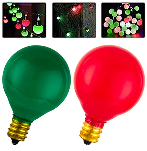 25 Pack G40 Red Light Bulb Green Light Bulb Ceramic Incandescent 5 Watt E12 Base G40 Light Bulbs Replacement For String Lights Colored Bulb Candelabra Based Red Bulb Green Bulb Christmas Bulb #TOP3