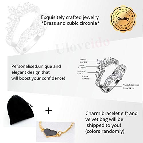 Simulated Diamond Princess Crown Ring Wraps and Enhancers Wedding Engagement Rings Guard Enhancer Y477-2D2