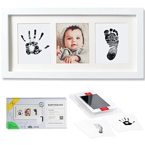 Image of Baby Prints Newborn Handprint and Footprint Picture Frame Keepsake Kit, 13.5 x 7 INCHES (Large Size), Mess-Free Ink Pad Included | Gift for New Parents for Babyshower | Photo Keepsake