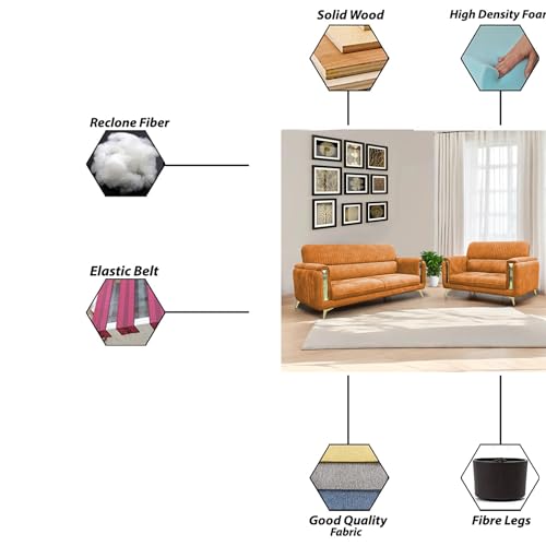 Image of Casaliving Gelio 3+2 Seater Sofa Set for Living Room (Orange Colour) Premium Fabric Sofa Set