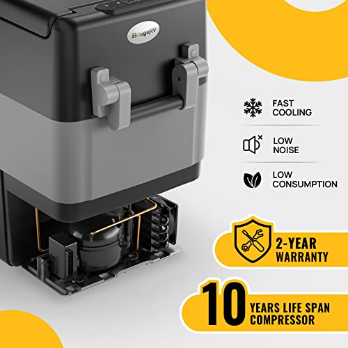 Bougerv 12 Volt Refrigerator Portable Car Freezer 53 Quart Fridge 12V/24V Dc 110~240 Volt Ac For Rv Camper Truck Jeep Pickup Suv Van Boat, Camping Road Trip Travel, -4℉~50℉ Light Grey #TOP1