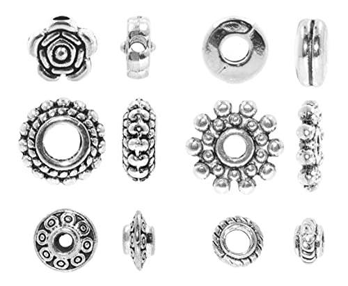 Mandala Crafts Metal Spacer Beads For Jewelry Making – Beads Spacers Flower Metal Flat Rondelle Space Beads For Bracelet Necklace Earrings 6 To 7 Mm Antique Silver Color #TOP3