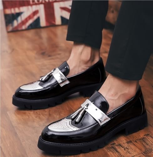 Men's Patent Leather Tassel Loafers Platform Slip-On Casual Shoes Fashion Round Toe Non-Slip Lug Sole Dress Prom Shoes for Men3
