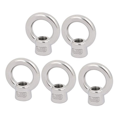 Image of uxcell Lifting Eye Nut M16 Female Thread 304 Stainless Steel Round Shape for Rope Fitting Pack of 5