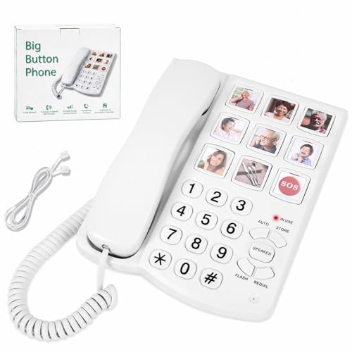 Corded Landline Phones for Seniors - Memory Phone for Dementia/Alzheimers, 9 Big Picture Buttons &...