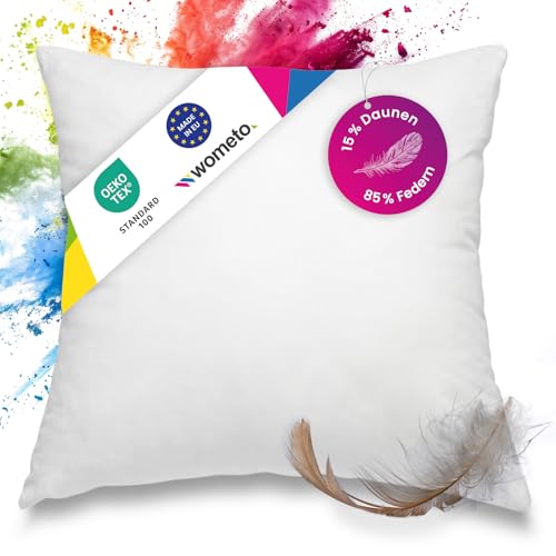 wometo Cuscino in piuma 90% piume, 10% piumino, 40 x 40 cm, 300 g, in cotone bianco, imbottitura per cuscini interni/cuscini/piccoli cuscini per divano