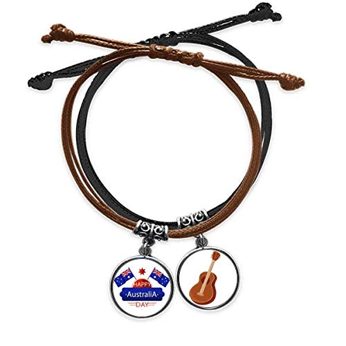 Pulsera de cuero de Australia ajustable con cuerda resistente y colgante de guitarra