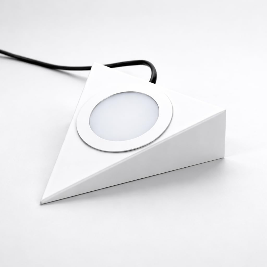 LEDBRITE Triangle LED Under Cabinet Light, Matt White, 3 CCT 3000K - 6500K, 2W 200lm, 240V Mains, Stainless Steel, Built in Driver, Kitchen Cabinet Light (3)