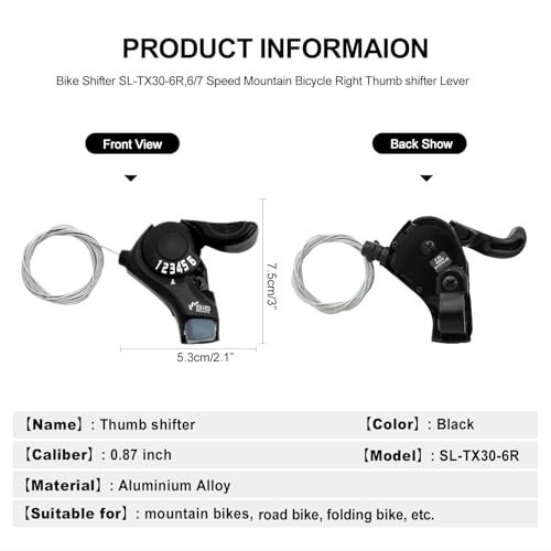 image for RainFlowwer Bike Shifter SL-TX30-6R, 6 Speed Bike Right Thumb Shift Le