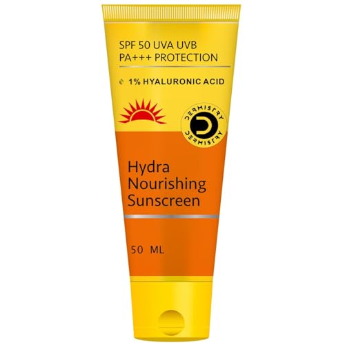 Image of Dermistry 1% Hyaluronic Sunscreen SPF 50 Oil Free Water Based Aqua Gel For Dry Oily Acne Prone Combination & All Skin Types Lightweight Non-Greasy No White Cast Broad Spectrum UVA UVB Protection 50ml