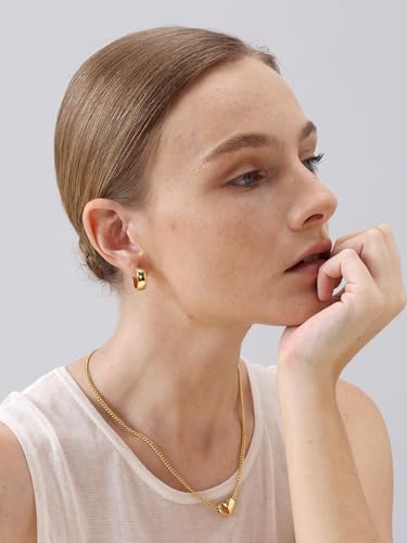 Image of FRUMOS 18K Gold Plated Chunky Hoop Earrings for Women Fashion Thick Gold Hoops Set Jewelry for Birthday Christmas Gifts