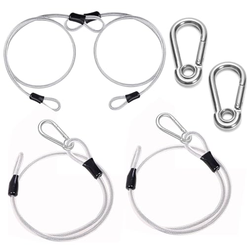 4 Piezas Cable de Acero con Ojales de Seguridad, Cable de Acero Seguridad, Cable de Acero de Seguridad con Bucles Cable, Viene con Cuatro Mosquetones de Acero Inoxidable, para Fijar Mercancías