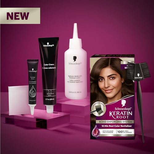 Schwarzkopf Keratin Color Root Permanent Hair Color Kit, Dark Brown, 1 Application - Salon Inspired Permanent Hair Dye, for up to 80% Less Breakage vs Untreated Hair and up to 100% Gray Coverage - Image 4