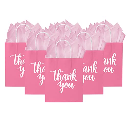 DjinnGlory 50 Pack Medium Sized Teal Blue Gift Bags Thank You Paper Bags with Handles 10''x8''x4'' and 50 White Tissue Paper for Small Business Shopping, Wedding Baby Shower Party Favors (Teal)