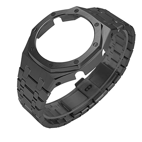 Image of GA2100 Stainless Steel Watch Case with Metal Watchband and Rubber Strap Mod Kit - Compatible with GA-2100 /GA-2110 /GA-B2100 Series - Watch Part Replacement