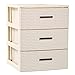 Tradineur- Cajonera de ordenación con cajones de plástico efecto mimbre . Torre de almacenaje multiusos, organizador auxiliar, almacenamiento, baño (MARFIL 3 CAJONES)