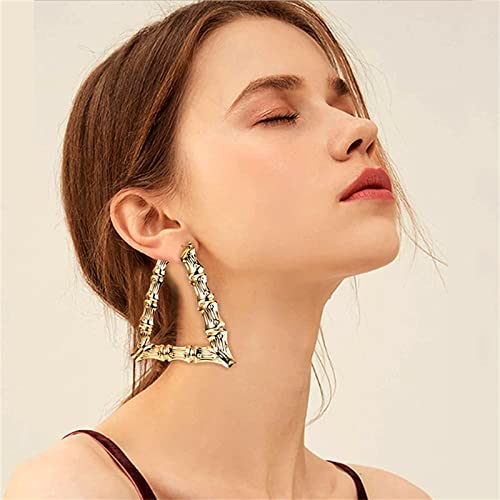 coadipress Casting Triangle Bamboo Hoop Earrings for Women Super Large Hollow Gold Silver Plated 80s 90s Oversized Geometric Statement Earrings Costume Jewelry Punk Hip Hop Rapper Style2