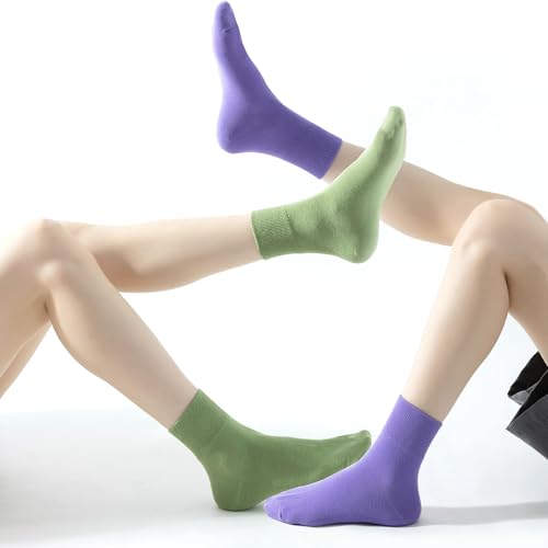 Image of HUGSWEET Cotton Soft Comfy Crew Ankle above Socks for Women Gift 5-10 Pairs | Colorful Casual Cute Funny Smiley Face Quarter Mini Crew Thin Socks, Elastic Lightweight Gifts for Women