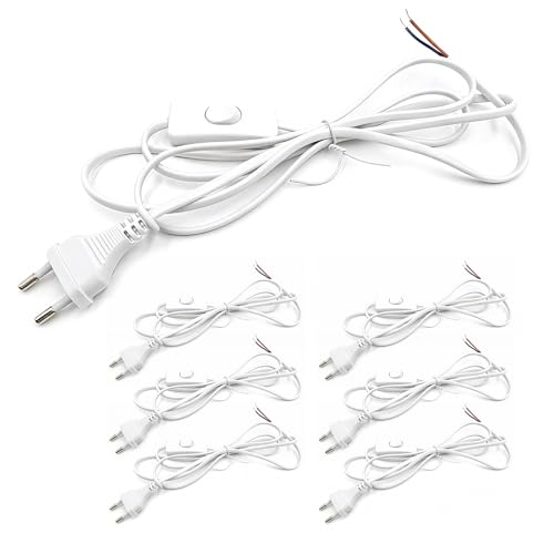 Lot de 6 câbles avec prises, cordons d'alimentation Blanc de 1,8 mètre, câbles de connexion avec prises, cordons d'alimentation avec interrupteur, pour...