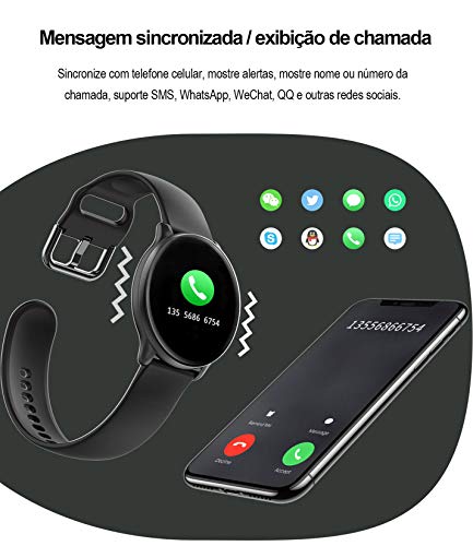 Relógio Inteligente, com Monitor Cardíaco, Sono, Pressão e Sangue, para iOS e Android - Preto