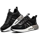 XUNRUO Safety Work Shoes for Mens Womens, Breathable Safety Steel Toe Athletic Sneakers, Lightweight Construction Carpenter Shoes 9192 Black 39