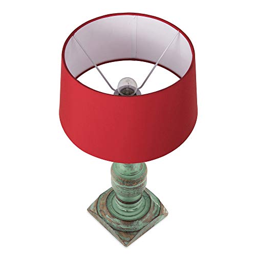 Image of Homesake Handcrafted Wooden Table Lamp for Living Room & Bedroom | Bedside Rustic Algae French Table Lamp with Red Fabric Shade | Included Bulb | Decorative Wooden Night Lamp for Home Decor