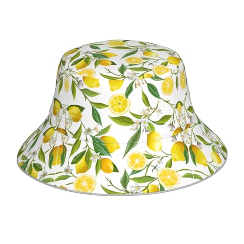 Chapeau cloche imprimé cœurs rouges pour homme et femme, chapeau de soleil imprimé pliable, chapeau de pêcheur en plein air, voyage, randonnée, plage, Citrons tropicaux frais, taille unique