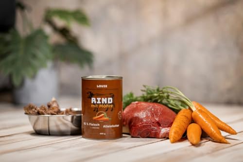 LOUIE Hunde Nassfutter Rind & Möhre 1200g – 100% natürliche Inhaltsstoffe, ohne Konservierungsstoffe, Alleinfuttermittel mit 95% Rindfleisch, Calcium & Phosphor – Vollwertige Hundeernährung, EU