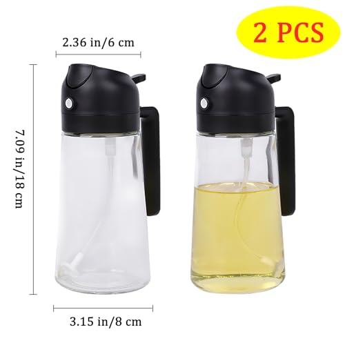 Glass Olive Oil Sprayer Dispenser Bottle for Kitchen, 2 in 1 Olive Oil Dispenser and Oil Sprayer 16oz/470ml for Cooking, Air Fryer, Salad, Barbecue, 2Pcs (Black) - Image 3