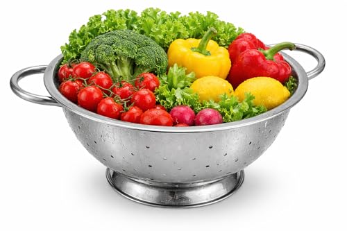 Heavy Duty 39cm Stainless Steel Colander with Dual Sturdy Handles – Extra Large Strainer for Pasta, Rice & Vegetables in Home & Commercial Kitchens