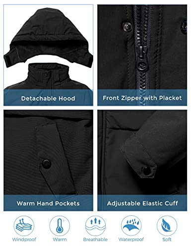 Zshow Boy's Winter Coat Windbproof Waterproof Ski Jacket Hooded Fleece Snow Parka(Black,10-12) #TOP4