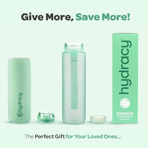 Image of Hydracy Water Bottle with Time Marker - Large 500 ml 17 Oz BPA Free Water Bottle - Leak Proof & No Sweat Gym Bottle with Fruit Infuser Strainer - Ideal for Fitness or Sports & Outdoors - Aqua Green | Leak Proof Gym Bottle with times to drink and no sweat Sleeve - Ideal for Fitness Sports & Outdoors