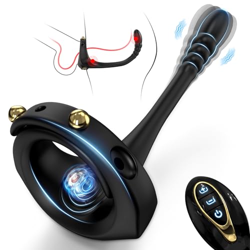 Vibrating Cock Ring with Anal Beads Butt Plug, Sex Toys for Men Couples,Silicone Penis Ring with 10 Vibration Male Prostate Vibrator Anal Toys for Men