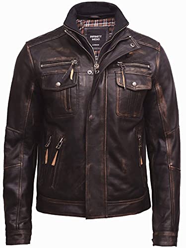 BRANDSLOCK Leather Jacket Mens - Real Sheepskin Leather Jacket for Men Black Distressed Retro (M, Brown)