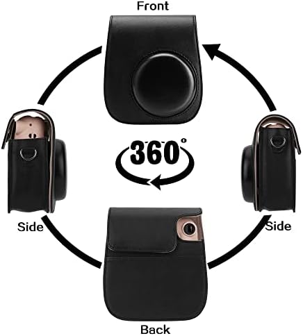 RHCOM Mini Camera Case Compatible with Mini 11 Instant Film Camera Premium PU Leather with Adjustable and Removable Shoulder Strap (Black)