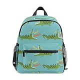 Cocodrilo verde azulado mochila para niños lindos niños Kindergarten escuela libro bolsa con correa de pecho feliz y divertido cocodrilo