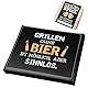 CULT at home Bierkasten Aufsatz Grillen ohne Bier – Gartenhocker Bierkastensitz inkl Bierdeckel Memospiel - Sitzauflage Bierkiste Getränkekiste - Hocker für Balkon Camping 44x34 cm Geschenk Vatertag